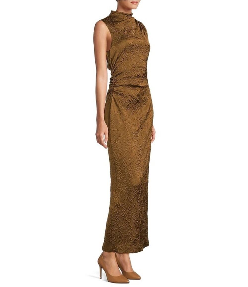 Antonio Melani Julia Textured Novelty Mock Neck Sleeveless Maxi Dress Umber Sz 6